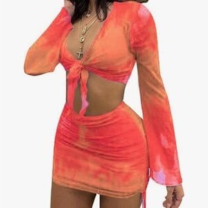 Vibrant Orange Tie-Front Dress